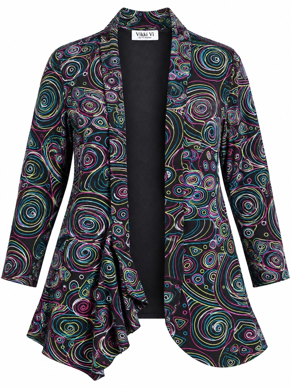 VIKKI VI | Neon Abstract Slinky Travel Knit Asymmetrical Cardigan | 1X